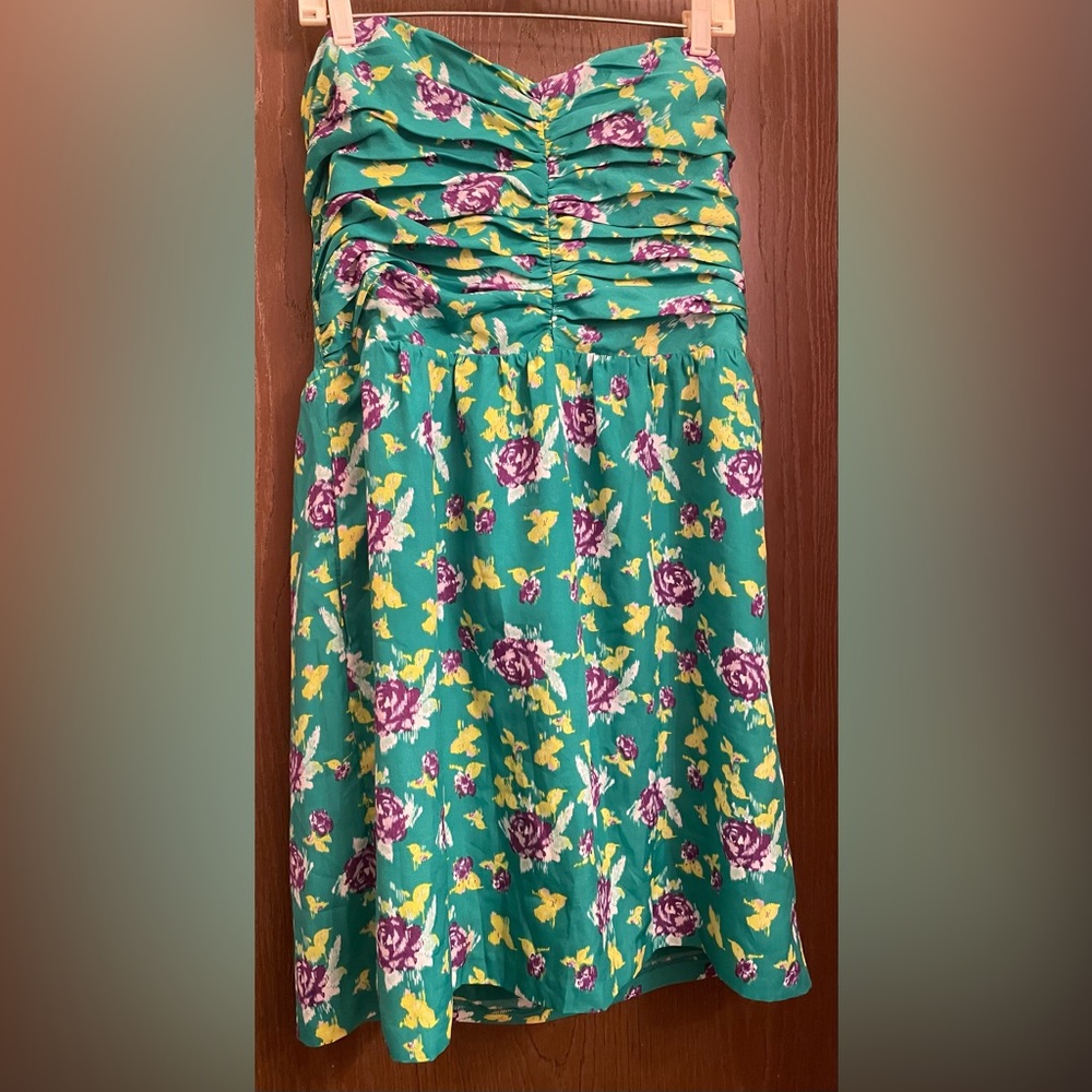 GAP Women Strapless Green Floral Dress Sz-18